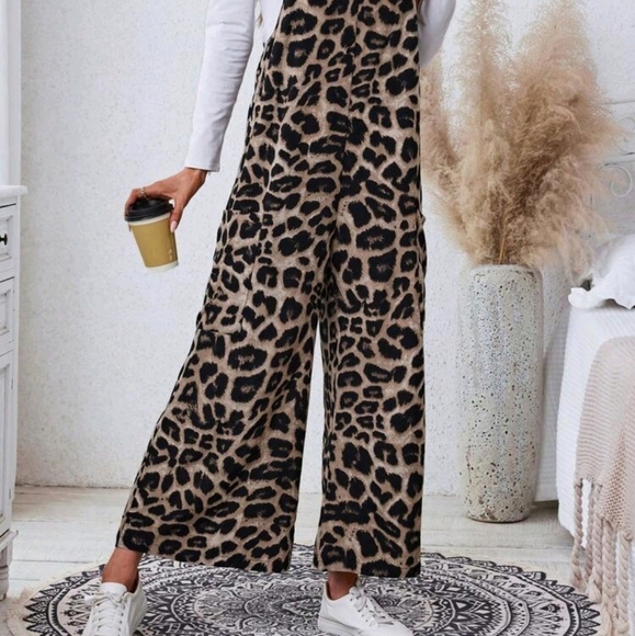 Women's Casual Leopard Print Pocket Loose Jumpsuit Cheetah Print - Picture 4 of 6